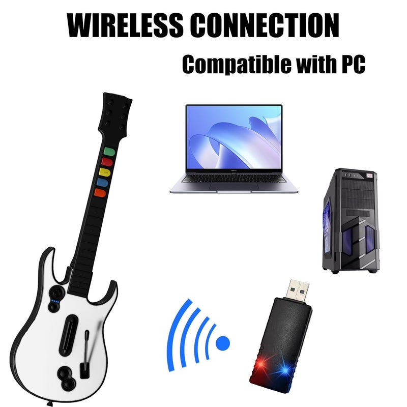 NBCP Wireless PC Guitar Controller – Compatible with Clone Hero, GH III, World Tour & Rock Band, Plug & Play 2.4G USB Connection – White - Image 3